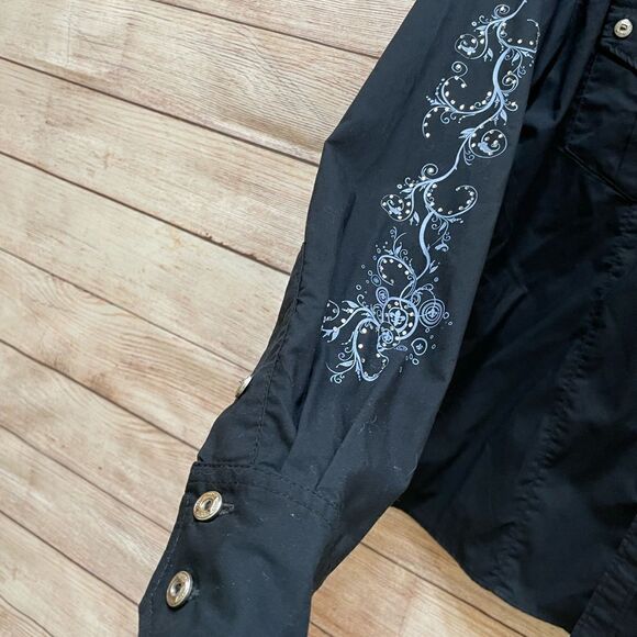 EL GENERAL WESTERN SHIRT IN BLACK WITH CROSS AND FLEUR DE LIS - Picture 8 of 8